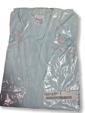 NWT Carole Women's Mint Blue & Floral Full Length Sleepwear Robe Sz. Large